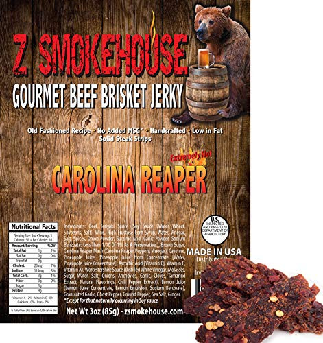 Carolina Reaper Beef Jerky - XXX Hot - Hottest Pepper in the World - Gourmet Handcrafted 100 percent Solid Beef Steak - Made in USA