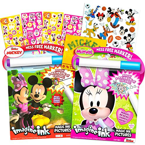 Disney Minnie Mouse and Mickey Mouse Imagine Ink Book Super Set (Bundle Includes Over 100 Stickers and Mess-Free Marker)