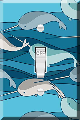 Toggle Wallplate, Single Light Switch Cover Plate - Undersea playing narwhals on wave background?