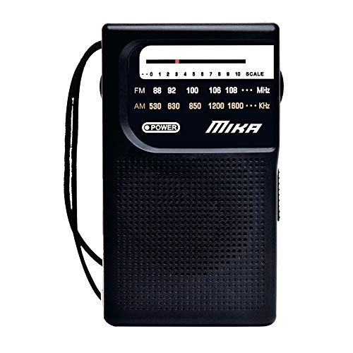 AM FM Radio with Speaker and Earphone Jack, Small Transistor Radio, Battery Operated, Best Mini Radio Antenna Reception for Emergency by MIKA (Black)