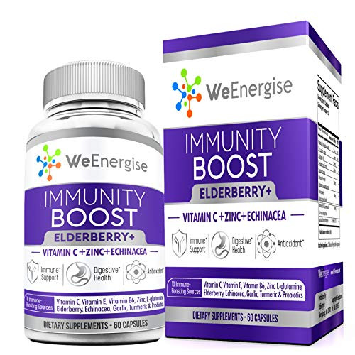 Immune Support Supplement - Black Elderberry Capsule/Pill with Zinc, Vitamin C, Echinacea  and  Vitamin E  10 in 1 Booster Superfood Formula for Immunity Support  and  Respiratory Health - 60 Capsules