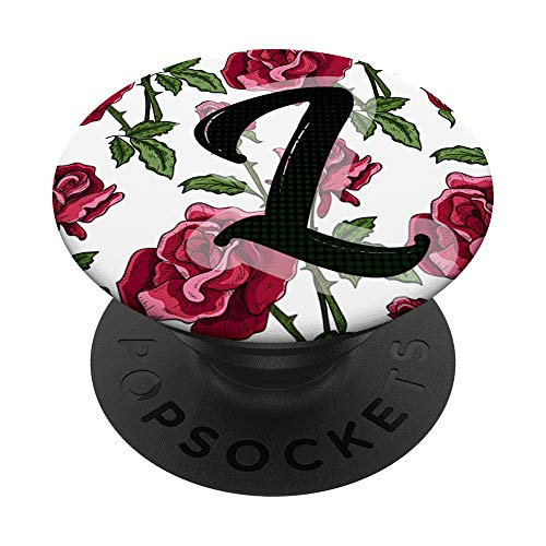 Letter L - Monogram Name Initials with a red rose pattern PopSockets PopGrip: Swappable Grip for Phones  and  Tablets