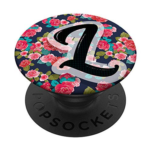 Letter L - Monogram Name Initials with Roses PopSockets Grip and Stand for Phones and Tablets