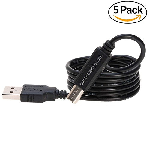 Pack of 5 x 6FT USB 2.0 Type A to Type B Male Data Printer Cable Cord for Printer, Laptop, Mobile Phone, PC, Web Camera (6ft, USB A-B)