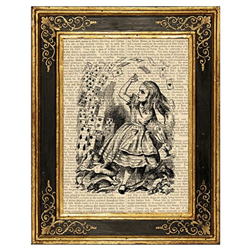 Alice in Wonderland Pack of Cards Upcycled Vintage Book Page Art Print 8x10 Unframed B and W