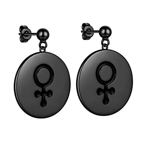 Beautlace LGBT Stud Earrings Round Coin Female Symbol Earring Black Gun Plated Lesbian Pride Jewelry for Women and Her KE0039K