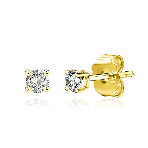 Spoil Cupid 14K Gold Plated Sterling Silver Brilliant Cut Cubic Zirconia Stud Earrings Set for Women Men 2mm Spoil Cupid 14K Gold Plated Sterling Silver Brilliant Cut Cubic Zirconia Stud Earrings Set for Women Men 2mm