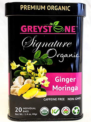 20 Ginger Moringa Tea Bags Organic - Superfood GiftTea Tin - Keto/Paleo Diet Tea - Kosher - Non-Gmo - Pure Herbs No added Scents or Flavors