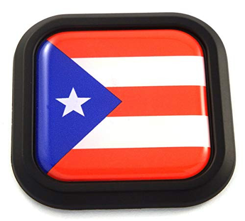 Puerto Rico Flag Square Black rim Emblem Car 3D Decal Badge Bumper sticker 2"