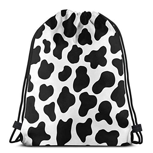 Affany Cow Print Drawstring Backpack Bag Men Women Sport Gym Bag Polyester Cinch Sack for Hiking Yoga Swimming Travel