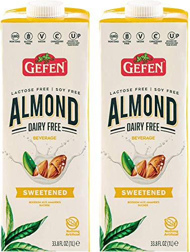 Gefen Sweetened Almond Milk 33.8oz (2 Pack), No Binders or Preservatives , Gluten Free, Vegan, Dairy Free, Soy Free, Non GMO, Kosher for Passover
