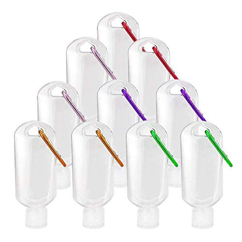 Travel Plastic Bottles with Keychain Clip, Leakproof Empty Squeeze Container with Flip Cap for Cosmetics Toiletries Liquids Hand Sanitizer Shampoo Lotion Refillable Bottles (60ml/2oz)(10 PCS)