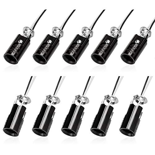 DiCUNO E12 Lamp Holder with 8 Inch Wire Lead, Candelabra Base Light Socket for E12 Incandescent LED Light Bulb, Keyless Phenolic, UL listed (10-Pack)