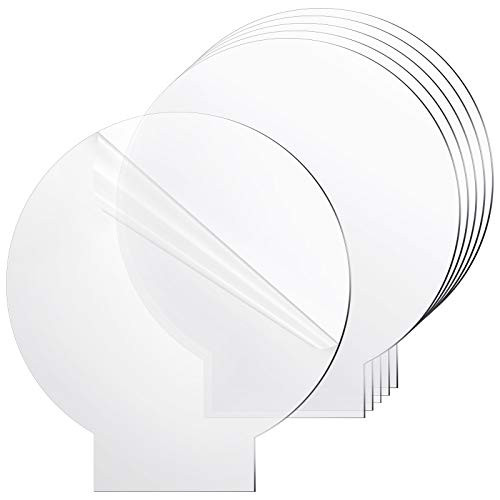 6 Pieces Acrylic Sheets Clear Cast Board 0.08 Inch/ 2 mm Transparent Acrylic Panel for LED Light Base Signs DIY Projects Craft, Round