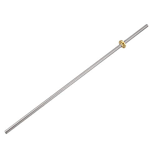 uxcell 400mm T8 OD 8mm Pitch 2mm Lead 12mm Stainless Steel Lead Screw Rod with Copper Nut Acme Thread for 3D Printer Z Axis