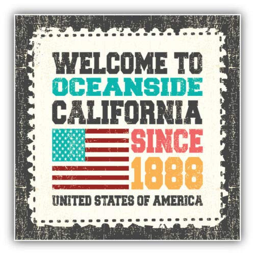 Oceanside Grunge Travel Postage Stamp 5 INCH STICKER GRAPHIC - Bumper WIndow Laptop Locker Waterbottle Folder Sticker Sign