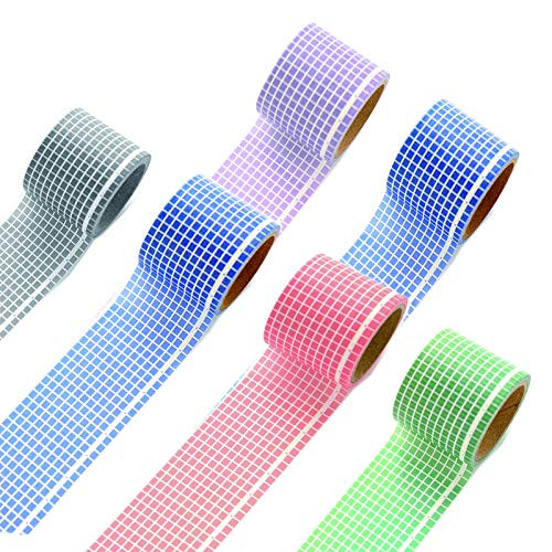 Grid Washi Tape Set for Bullet Journal, 6 Rolls Scrapbooking  and  Stamping Supplies, Aesthetic Stickers for Journaling, Decorative Tape for Adults and Kids Arts  and  Crafts, DIY Holiday Washy Tape 35mm x 5m