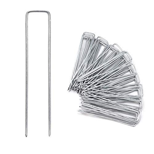 6 Inch Garden Stakes Galvanized Landscape Staples,U-Type Turf Staples for Artificial Grass, Rust Proof Sod Pins Stakes for Securing Fences Weed Barrier, Christmas Outdoor Wires Cords Tents Tarps