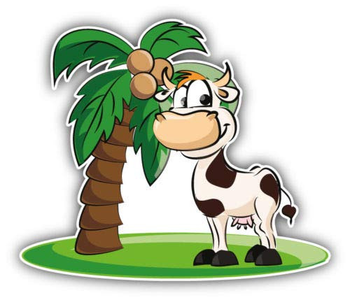Cow Palm Cartoon 5 INCH STICKER GRAPHIC - Bumper WIndow Laptop Locker Waterbottle Folder Sticker Sign