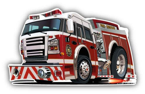 Firetruck Cartoon 5 INCH STICKER GRAPHIC - Bumper WIndow Laptop Locker Waterbottle Folder Sticker Sign