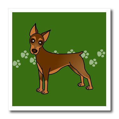 3dRose ht_40906_1 Cute Doberman Pinscher Red Coat Cartoon Dog Green with Pawprints Iron on Heat Transfer, 8 by 8", for White Material