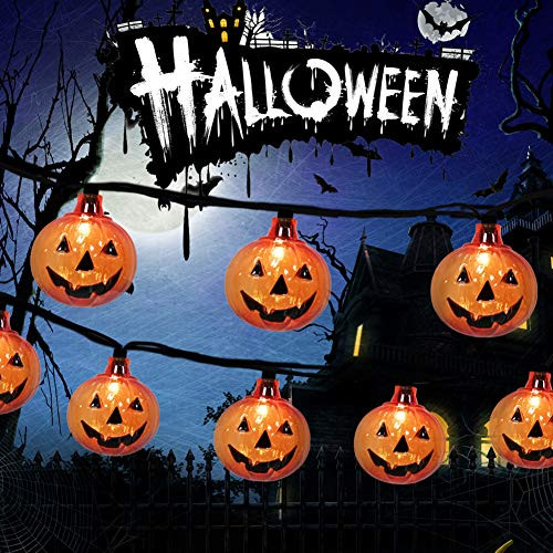 SUNSGNE Pumpkin String Lights, 8.5Ft Patio String Lights with 10 Smiling Jack Face Pumpkin Lights, Home  and  Garden Decorative Lights for Indoor Outdoor Halloween Party Decor
