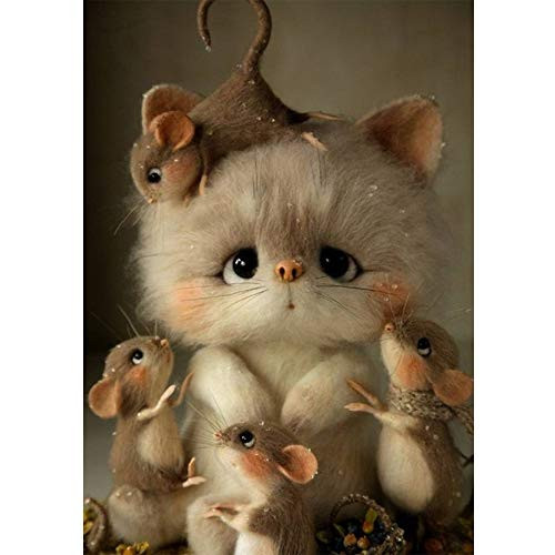 DIY 5D Diamond Painting by Numbers Kits, Persian Cat and Mice, Full Drill Rhinestones Paint with Diamonds Crystal Diamond Art (Cat)