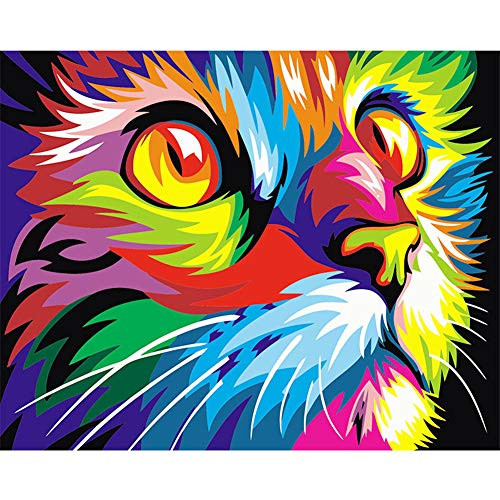 DIY Paint by Numbers Kit for Adults, Animal Color Cat Canvas DIY Oil Painting Kit for Beginners Adults Kids, Oil Painting by Numbers Wall Art Home Decor, 16 x 20 inch
