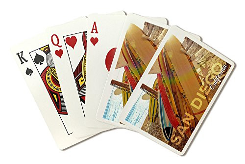 San Diego, California, Surfboards on Beach Rack (Playing Card Deck, 52 Card Poker Size with Jokers)