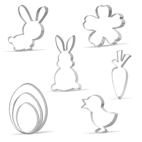 Large Easter Cookie Cutter Set - 8 Piece - Bunny, Rabbit, Flower, Carrot, Chick, Easter Egg - Stainless Steel