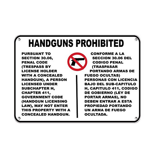 Handguns Prohibited Pursuantto Section 30.06 Security Sign LABEL DECAL STICKER Sticks to Any Surface 10x7