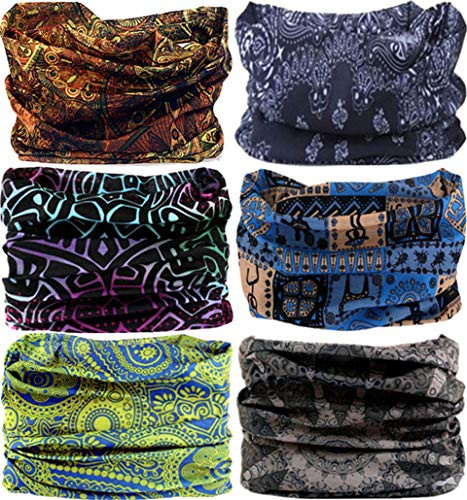 VANCROWN Neck Gaiter Headband Headwear Head Wrap Face Mask Magic Scarf Bandana for Men and Women (6PCS.Lady)