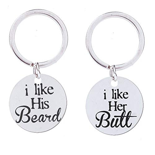 Lover Couple Christmas Gifts - I Like His Beard I Like Her Butt Funny Keychain Unique Wedding Gift Anniversary Present Gifts for Him and Her
