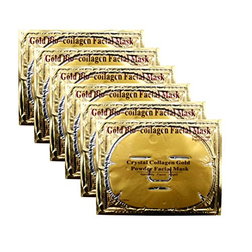 Permotary 6 PCS 24k Gold Gel Collagen Face Masks, Facial Treatment Deep Moisturizing Masks For Anti Aging Puffiness Skincare Anti Wrinkle Tighten Skin  and  Revitalize Skin