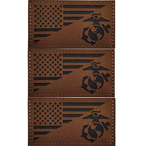USA American Flag w/Marine Corps Reflective IR Patch,IR USMC Emblem Military Tactical Morale Fastener Hook and Loop Badge Applique 3.54 x 1.97 Inch, Bundle 3 Pieces