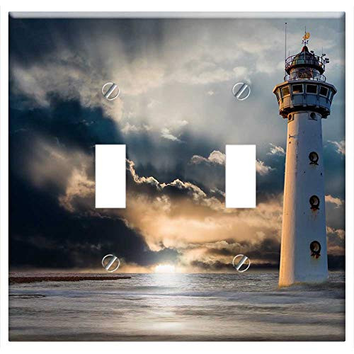 Switch Plate Double Toggle - Lighthouse Glow Evening Clouds Sunset Ocean Sea 3