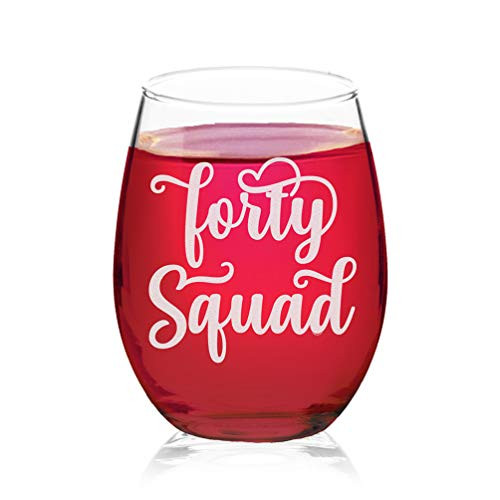 Veracco Fourty Squad Stemless Wine Glass 40th BirthdayGift For Him Her Forty and Fabulous (Clear, Glass) Veracco Fourty Squad Stemless Wine Glass 40th BirthdayGift For Him Her Forty and Fabulous (Clear, Glass)