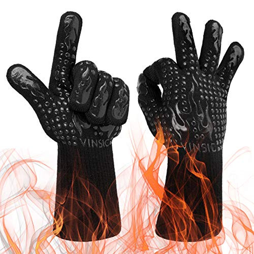 VINSIC BBQ Gloves, 1472? Oven Gloves Extreme Heat Resistant Kitchen Oven Mitts, Silicone Non-Slip Grilling Gloves for Barbecue, Cooking, Baking, Welding, Cutting, Smoker, 14 inch