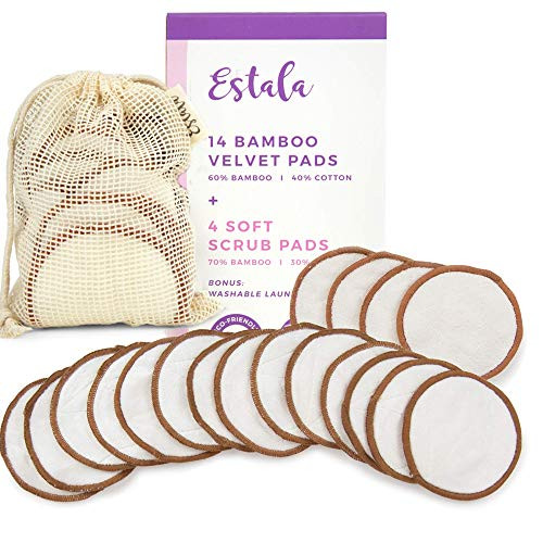 Reusable Make Up Remover Pads - 18 Bamboo Removal Pads with Laundry Bag - Washable and Eco-Friendly - For All Skin Types - Face Cleaner and Eye Make Up Remover Pads