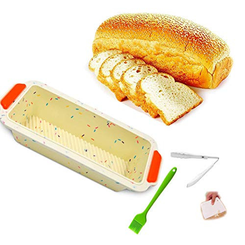 Silicone Toast Loaf Pan,loaf pan baking bread Nonstick Bread pans for Homemade Baking, 11.5x5x2.4 Inch, Bakeware loaf pan Mold (with 1 x food tongs 1x scraper 1x brush)