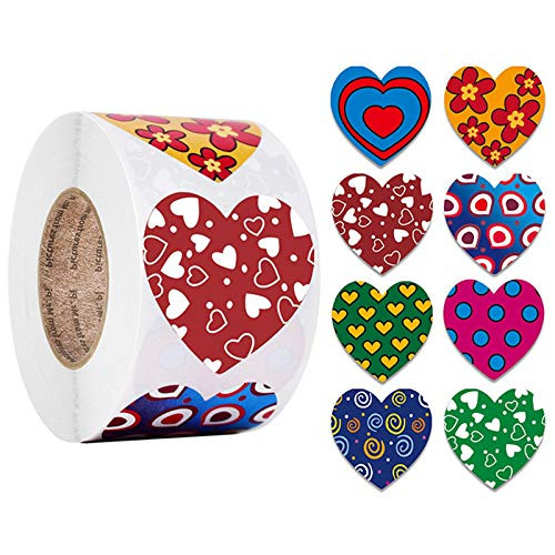 Valentine's Day Stickers,Valentine's Day Glitter Heart Stickers,Red Heart Stickers Roll,Valentine's Love Decorative Sticker Heart Labels for Anniversaries Wedding(500Pcs/Roll) (F)