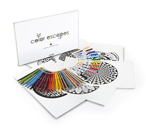 Crayola Color Escapes Coloring Pages & Pencil Kit, Kaleidoscopes Edition, 12 Premium Pages, 12 Fine Line Markers, 50 Colored Pencils, Adult Coloring, Art Activity Set