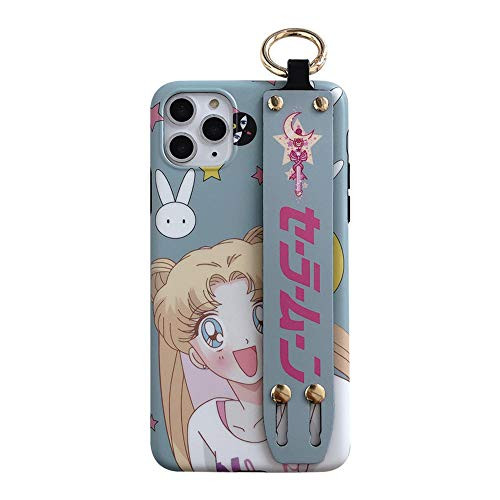 for iPhone 12 Pro Max Case Cover, Japan Anime Sailor Moon Case with Wrist Stand Holder Silicone Soft Phone Case Back Cover for iPhone 12 Pro Max (Light Blue, for iPhone 12 Pro Max)