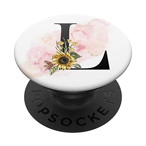 Sunflower Monogram Letter L Cute Pretty Watercolor Rose Gift PopSockets PopGrip: Swappable Grip for Phones  and  Tablets
