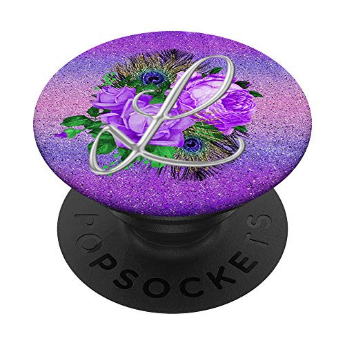 Lilac floral Initial Letter L peacock feathers violet PopSockets PopGrip: Swappable Grip for Phones  and  Tablets
