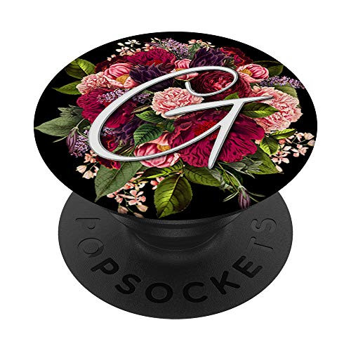Maroon blush floral initial letter G monogram boho flowers PopSockets PopGrip: Swappable Grip for Phones  and  Tablets