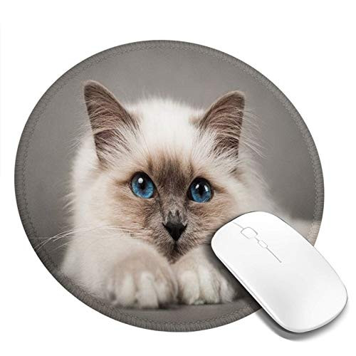 Blue Eyes Beautiful Birman Cat Mouse Pad Game Mouse Pad Computer Mouse Pad Office Mouse Pad Round Non-Slip Mouse Pad