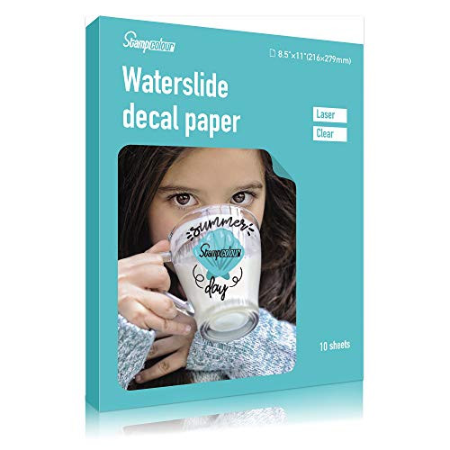 Stampcolour Waterslide Decal Paper For LASER Printer,10 Sheets Clear Water Slide Transfer Paper,Transparent Printable Water Slide Decals 8.5"x11"for DIY Tumbler, Mug, Glass Decals.