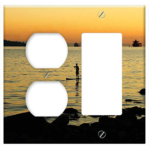 2-Gang, Outlet Rocker/GFCI Combination Wall Plate Cover - Glow Sea Sunset Evening Glow Beach Twilight