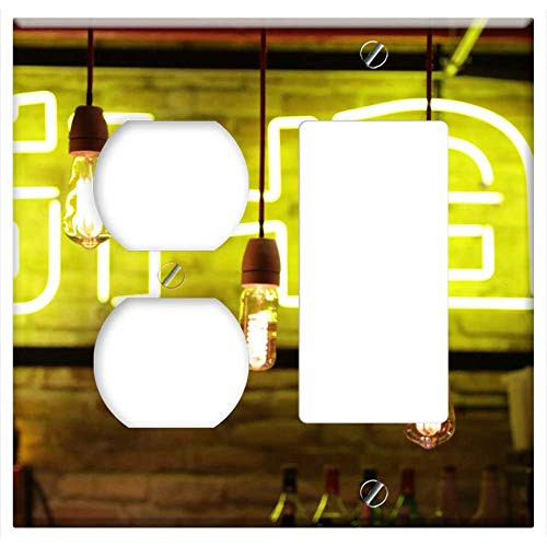 2-Gang, Outlet Rocker/GFCI Combination Wall Plate Cover - At Night Bar Lights Light Bulb Mood Lamp Glow